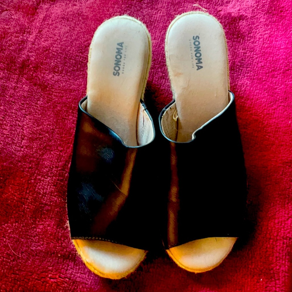 Sonoma wedge sandals. Corded with black leather